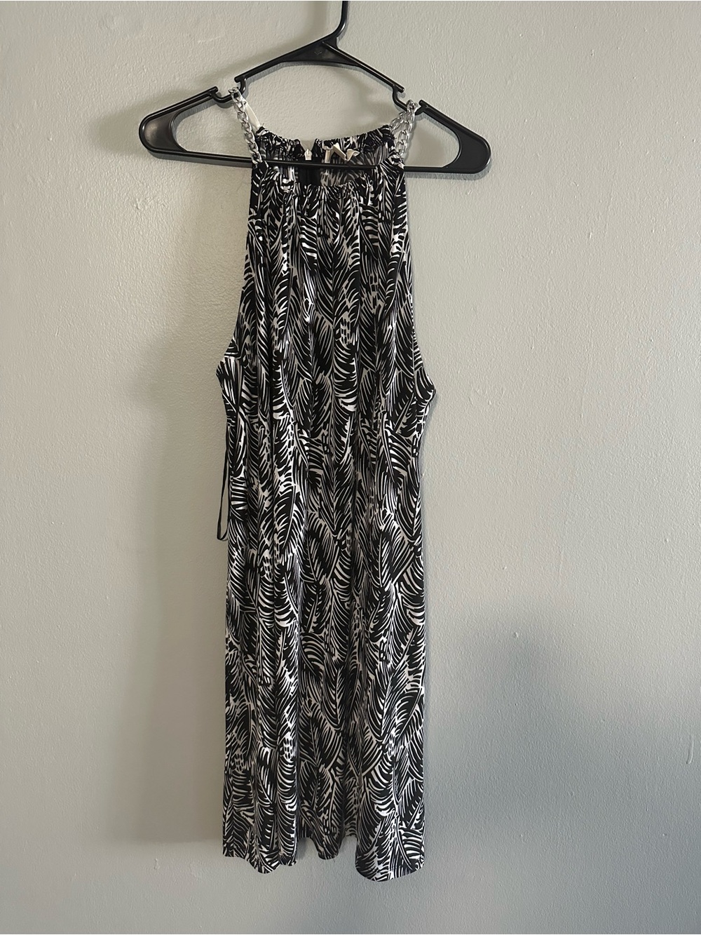 Michael Kors XL Halter Black and White Leaf-Print Sleeveless Dress - Picture 2 of 7